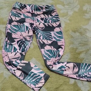 Nike Pink and Teal Tropical Leaf Leggings